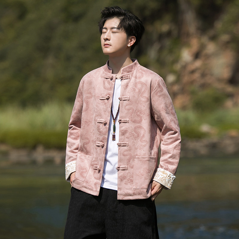 2024冬风男装刺绣唐装鹿皮绒盘扣汉服夹克外套C229/Y718/P105图片