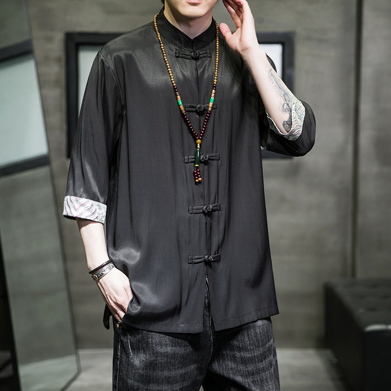 2023春夏风男装冰丝唐装汉服五分袖短袖衬衫男C229/Y702/P60图片
