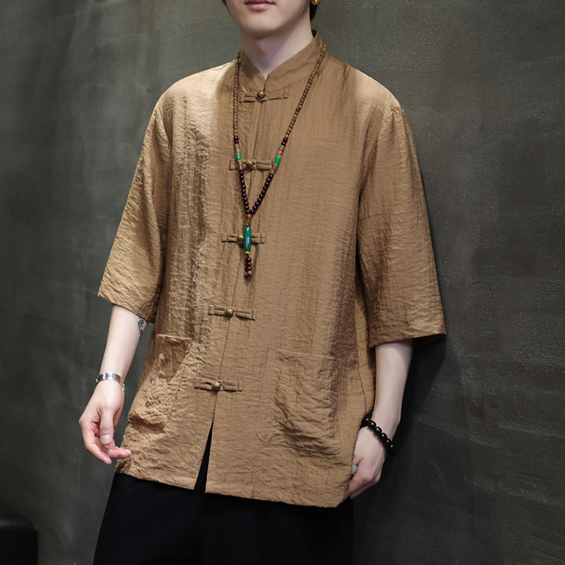 2025夏季风男装棉麻亚麻唐装汉服短袖衬衫衬衣C229-Y1018-P65，商品下架区商品下架区，电商C229