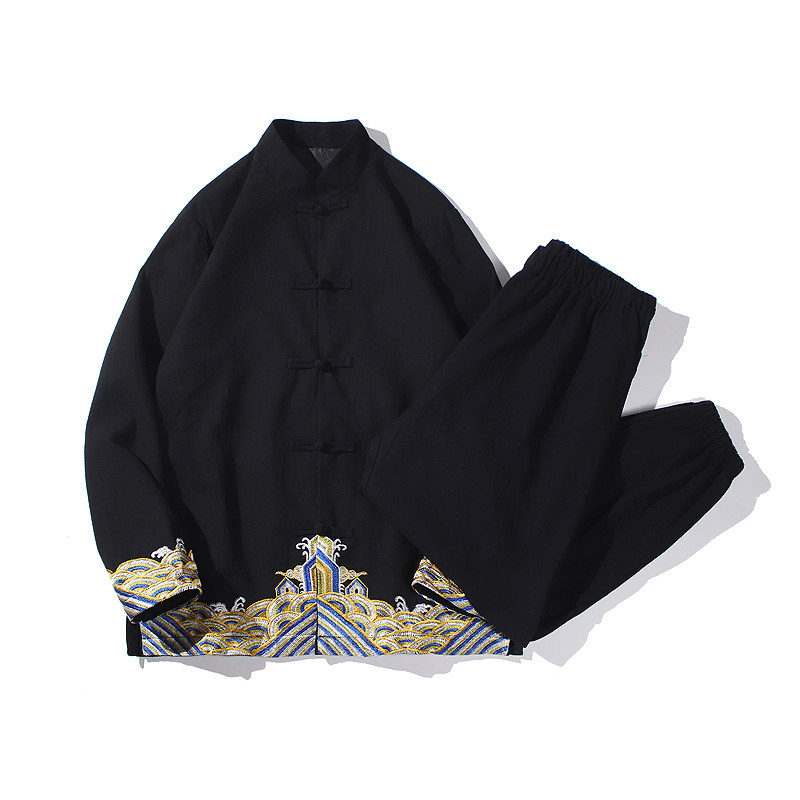 2024春夏新款复古中式唐装棉麻汉服套装两件套C229/TZ331/P110,男装休闲套装,电商C229