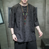 2024夏季风男装冰丝唐装汉服短袖五分袖T恤大码C229/T201/P65，男装T恤，电商C229