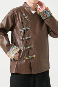 2024冬风男装复古中式唐装汉服pu仿皮夹克外套C229/Y796/P125图片