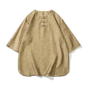 2024夏季风男装冰丝唐装汉服短袖五分袖T恤大码C229/T201/P65图片