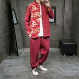 2025秋冬风男装棉麻唐装汉服套装两件套大码C229/TZ334/P105，男装休闲套装，电商C229