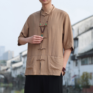 2024夏风男装唐装盘扣汉服短袖五分袖衬衫衬衣C229/Y729/P65图片
