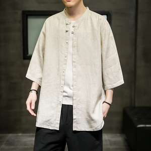 2024夏季风男装棉麻亚麻唐装汉服五分短袖衬衫C229/Y602/P55图片