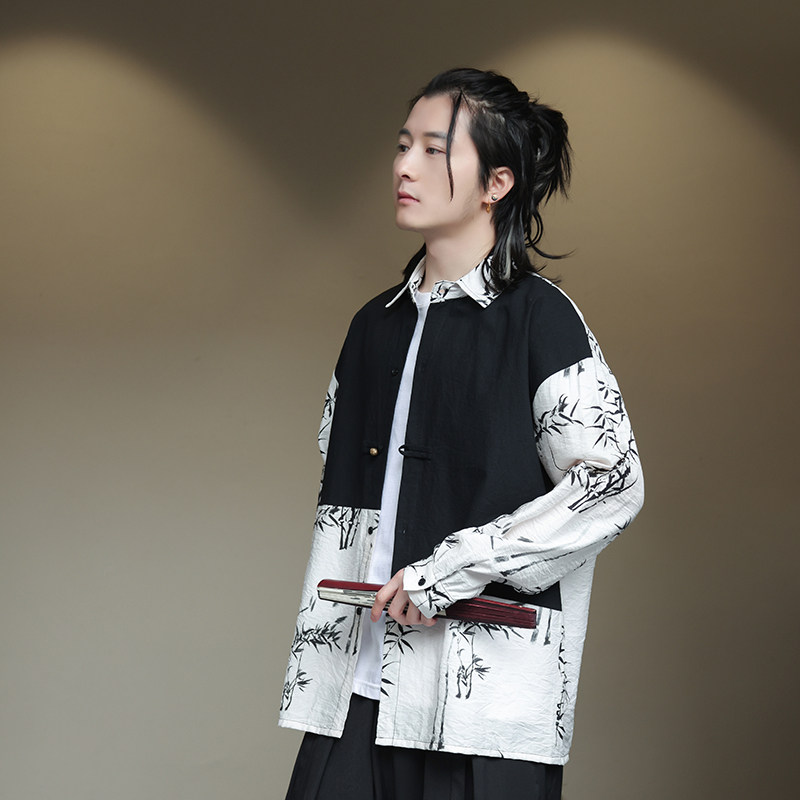 2024夏季风男装复古中式唐装汉服长袖衬衫衬衣C229-Y998-P75,男装衬衫,电商C229
