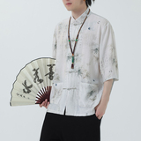 2024夏风男装冰丝印花唐装短袖五分袖衬衫衬衣C229-Y1019-P70，男装衬衫，电商C229