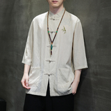 2024夏风男装刺绣唐装汉服短袖五分袖衬衫衬衣C229-Y907-P65，男装衬衫，电商C229