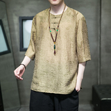 2024夏季风男装冰丝唐装汉服短袖五分袖T恤大码C229/T201/P65，男装T恤，电商C229