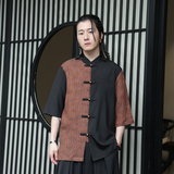 2024夏季新款风男装拼接唐装汉服短袖衬衫衬衣C229-Y904-P65，男装衬衫，电商C229