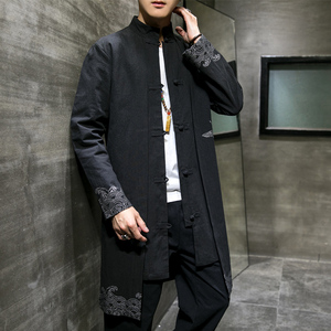 2025秋冬风男装印花唐装汉服夹克外套风衣长款C229/F35/P90图片