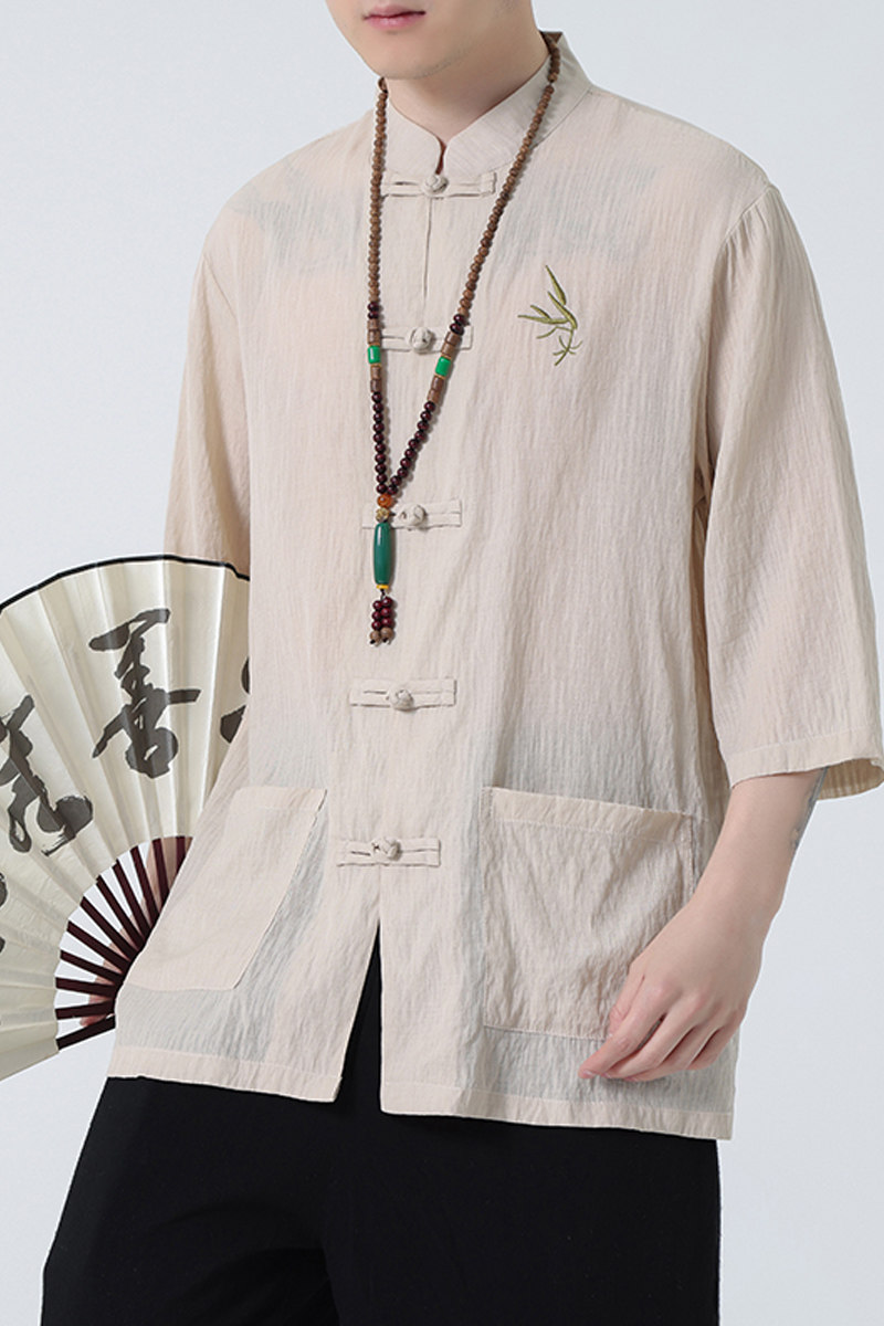 2024春夏风男装刺绣唐装汉服短袖五分袖衬衫C229-Y907-P65,男装衬衫,电商C229