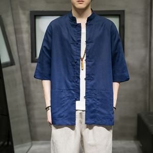 2024风男装棉麻亚麻盘扣中式唐装汉服短袖衬衫C229/Y604/P55图片