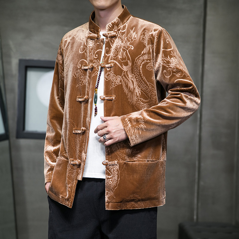 2025秋冬风男装丽丝绒唐装汉服夹克外套大码C229/Y790/P95,男装夹克,电商C229