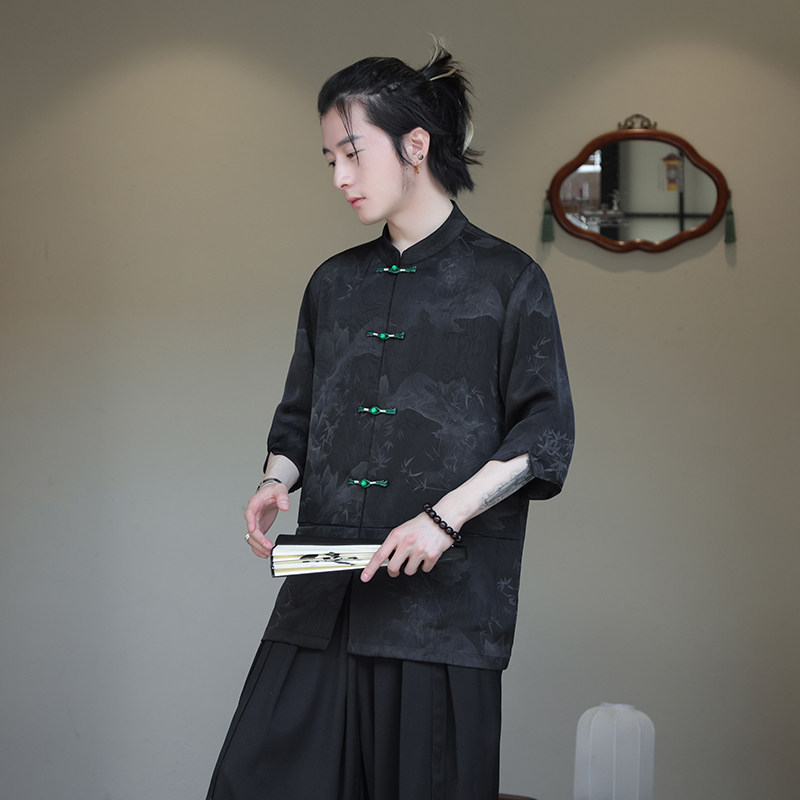 2024夏风男装盘扣唐装汉服短袖五分袖衬衫衬衣C229-Y1037-P70,男装衬衫,电商C229