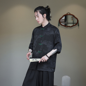 2024夏风男装冰丝唐装汉服短袖五分袖衬衫衬衣C229-Y1037-P70图片