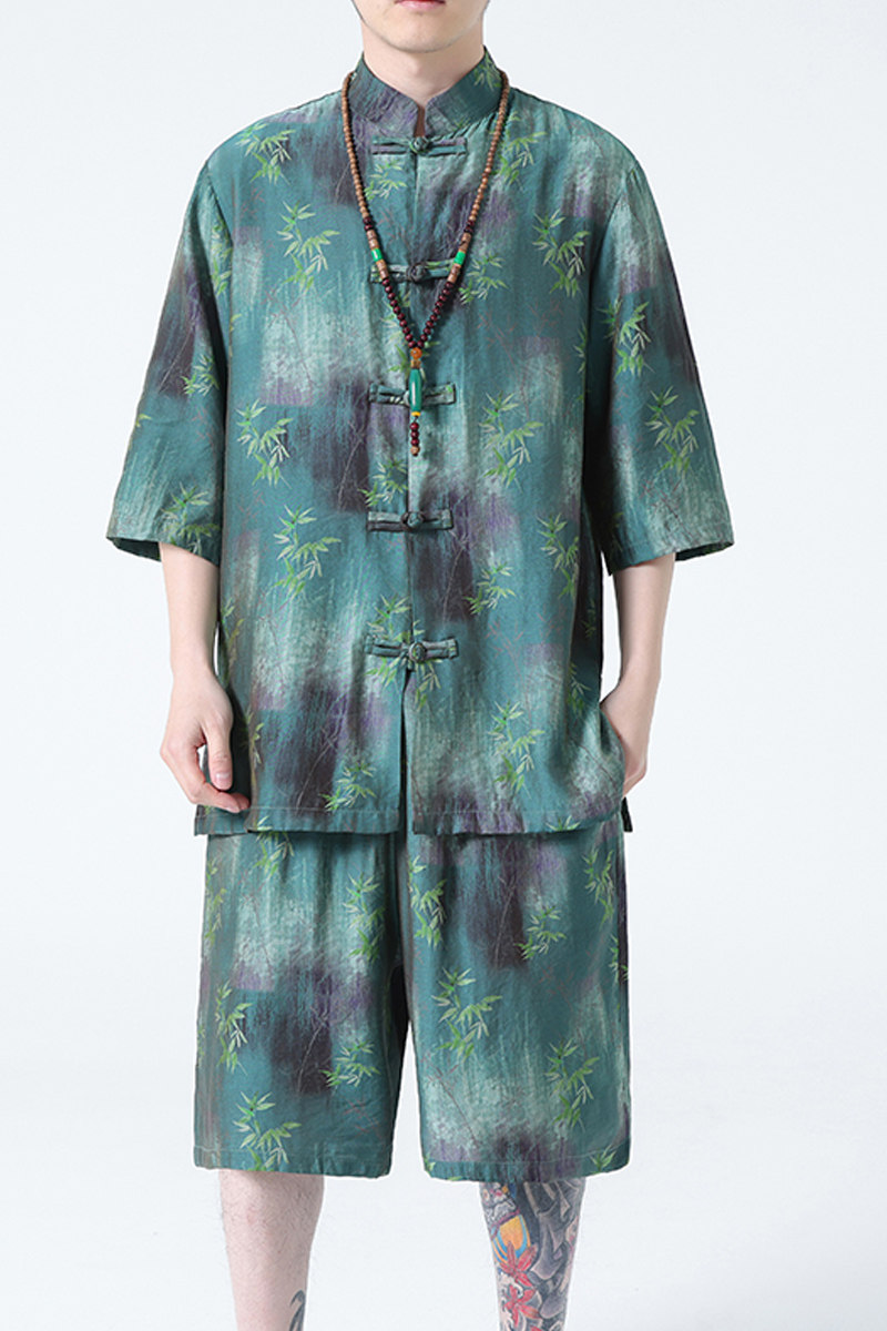 2024夏风男装唐装汉服短袖五分裤套装两件套C229-TZ360-P100,男装休闲套装,电商C229