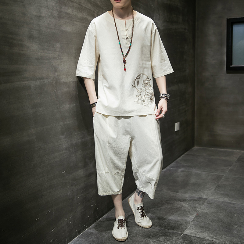 2024夏季风男装棉麻亚麻唐装汉服套装两件套C229/TZ88/P90,男装休闲套装,电商C229