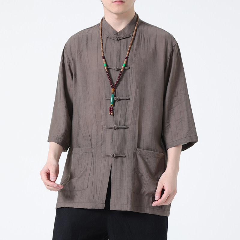 2024夏风男装冰丝唐装汉服短袖五分袖衬衫衬衣C229-Y902-P65,男装衬衫,电商C229