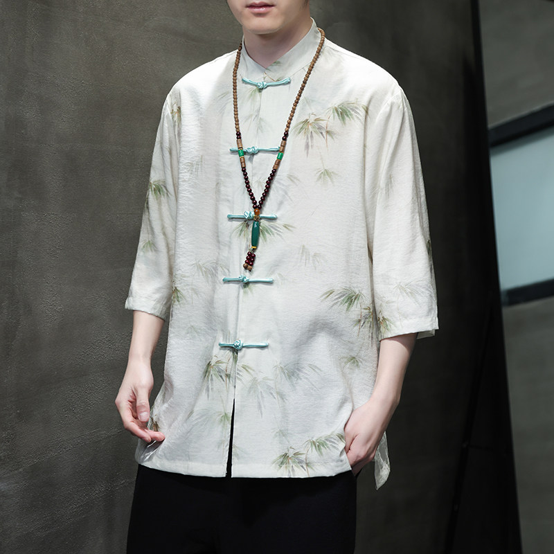 2024夏风男装冰丝印花唐装汉服短袖五分袖衬衫C229-Y1003-P70,男装衬衫,电商C229