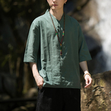 2024夏季风男装棉麻亚麻中式唐装汉服短袖T恤C229/T171/P50，男装T恤，电商C229