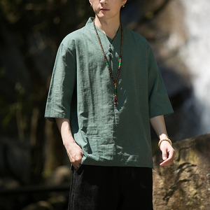 2024夏季风男装棉麻亚麻中式唐装汉服短袖T恤C229/T171/P50图片
