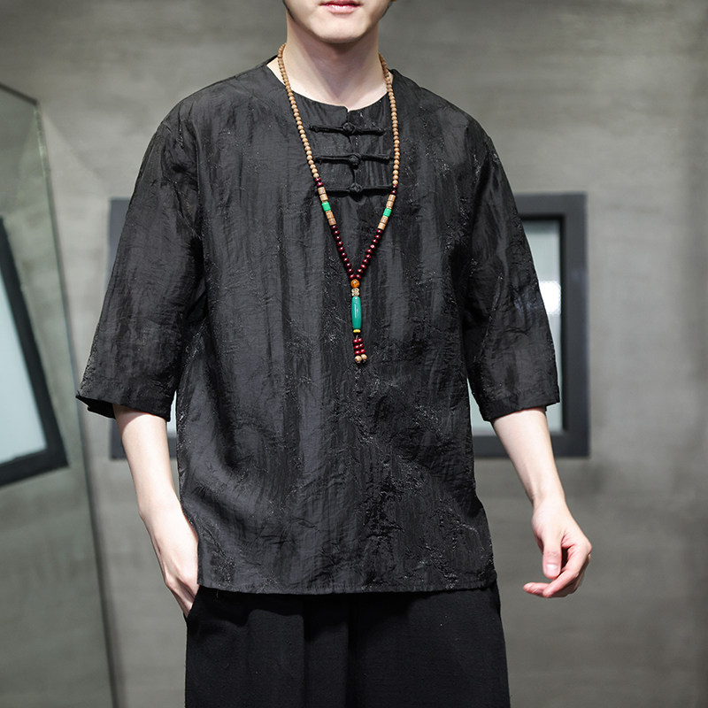 2024春夏风男装中式冰丝唐装汉服短袖五分袖T恤C229-T210-P60,男装T恤,电商C229
