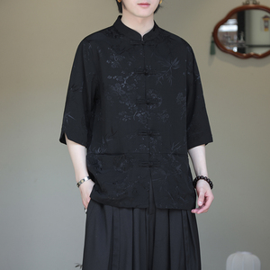 2024夏季风男装冰丝唐装汉服提花短袖衬衫衬衣C229-Y1036-P70图片
