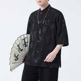 2024春夏风男装盘扣中式唐装汉服五分袖衬衫C229-Y905-P70，男装衬衫，电商C229