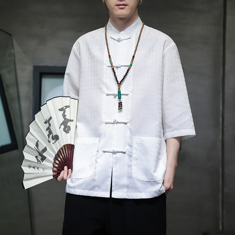 2024春夏风男装盘扣中式唐装汉服短袖衬衫衬衣C229-Y906-P65,男装衬衫,电商C229
