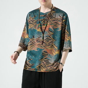 2024春夏风男装冰丝唐装汉服五分短袖T恤男大码C229/T197/P55图片
