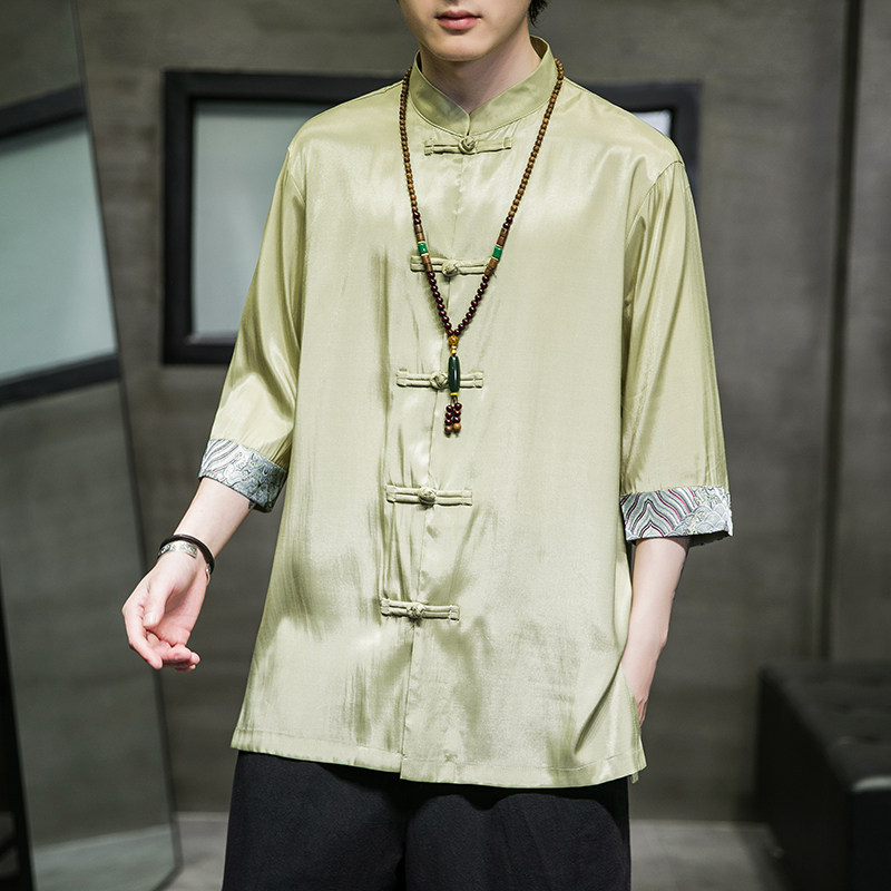 2023春夏风男装冰丝唐装汉服五分袖短袖衬衫男C229/Y702/P60,男装衬衫,电商C229