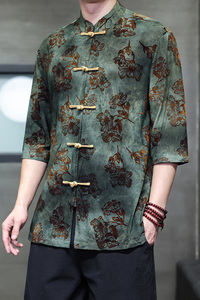 2025夏季风男装提花唐装汉服短袖衬衫衬衣大码C229-Y1101-P70图片