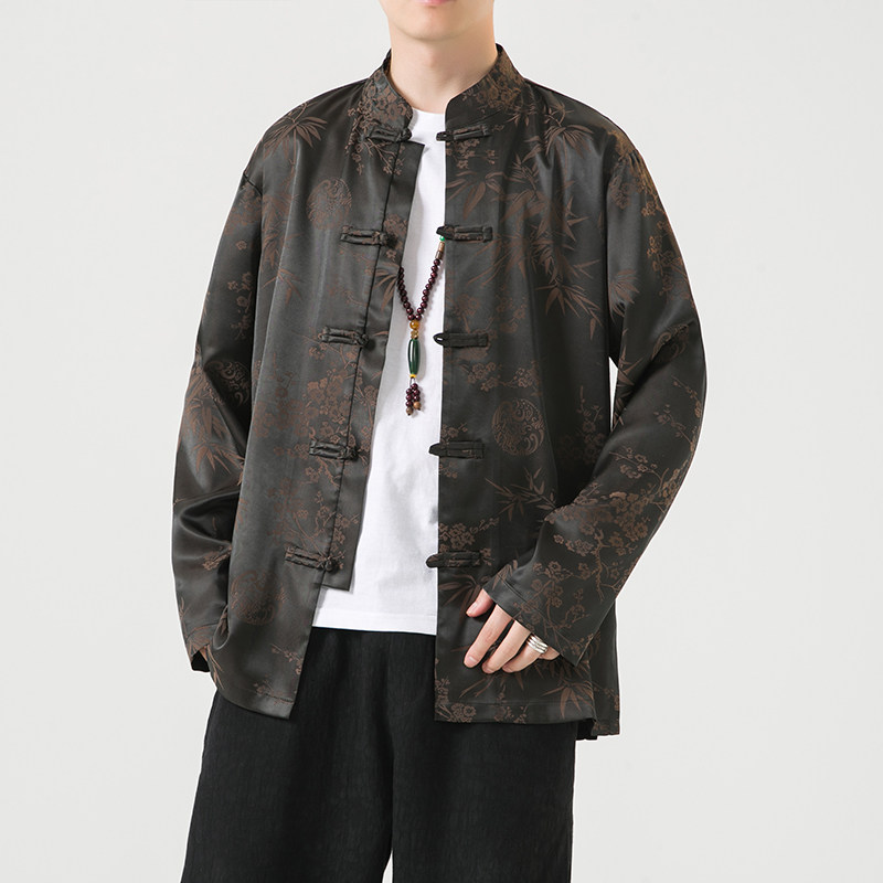 2024秋冬风男装冰丝唐装汉服盘扣长袖衬衫衬衣C229/Y795/P85,男装衬衫,电商C229