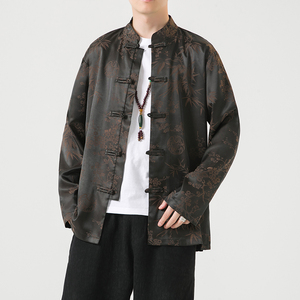 2024秋冬风男装冰丝唐装汉服盘扣长袖衬衫衬衣C229/Y795/P85图片