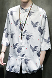 2023夏风男装冰丝印花唐装汉服短袖五分袖衬衫C229/Y735/P60，男装衬衫，电商C229