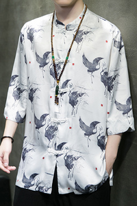 2023夏风男装冰丝印花唐装汉服短袖五分袖衬衫C229/Y735/P60图片