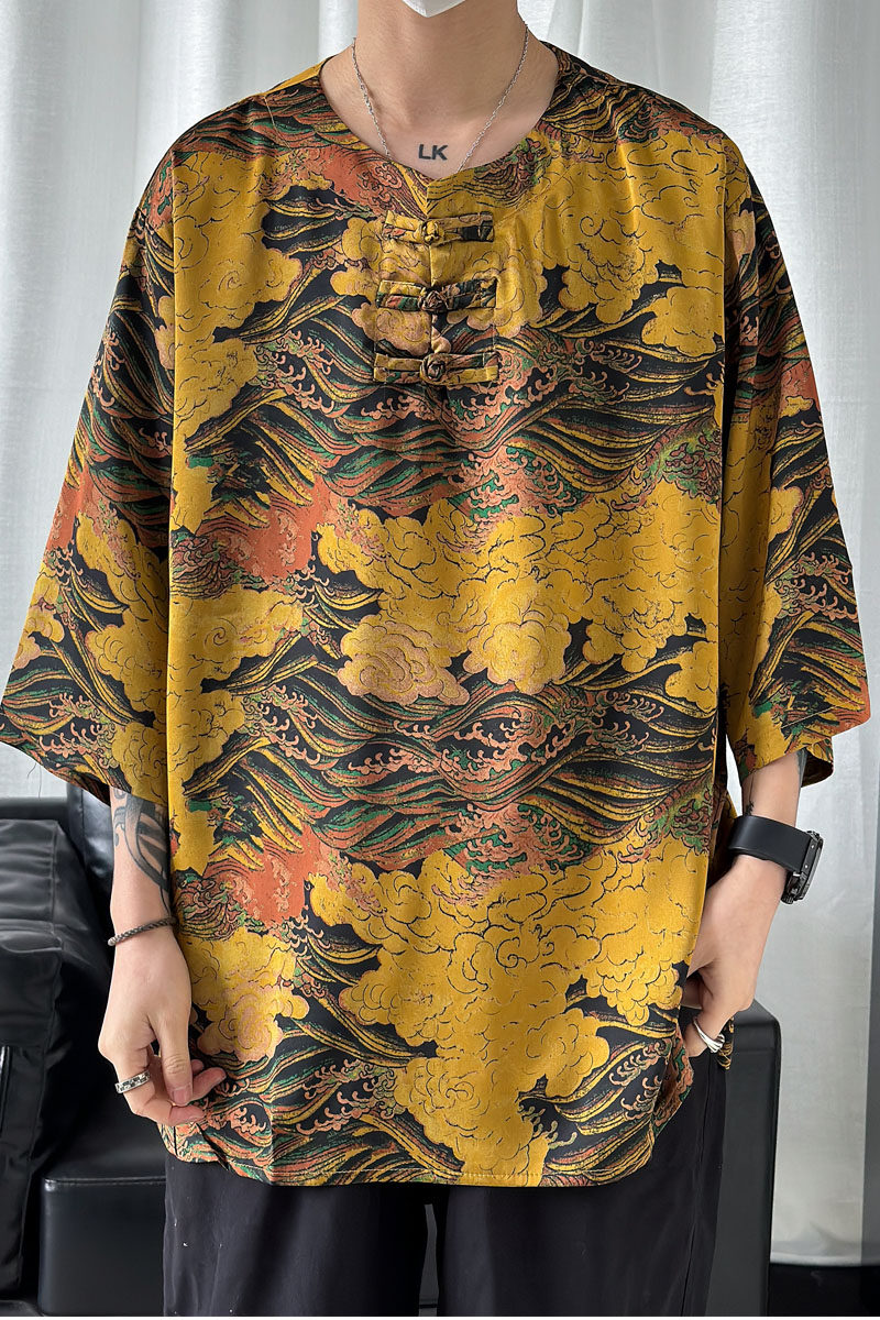 2024春夏风男装冰丝中式唐装汉服短袖五分袖T恤C229/T197/P55,男装T恤,电商C229