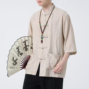 2024夏风男装冰丝唐装汉服短袖五分袖衬衫衬衣C229-Y902-P65图片