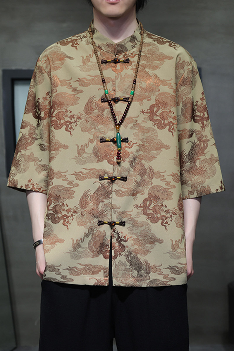 2024夏季风男装龙图案唐装汉服短袖五分袖衬衫C229-Y1030-P70,男装衬衫,电商C229