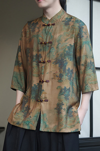 2024夏季风男装冰丝印花唐装汉服短袖衬衫衬衣C229-Y1005-P68图片