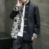 2024秋冬风男装拼接撞色唐装汉服夹克外套大码C229/Y635/P80，男装夹克，电商C229