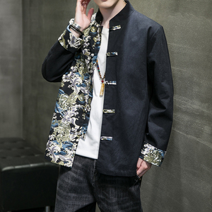 2024秋冬风男装拼接撞色唐装汉服夹克外套大码C229/Y635/P80图片