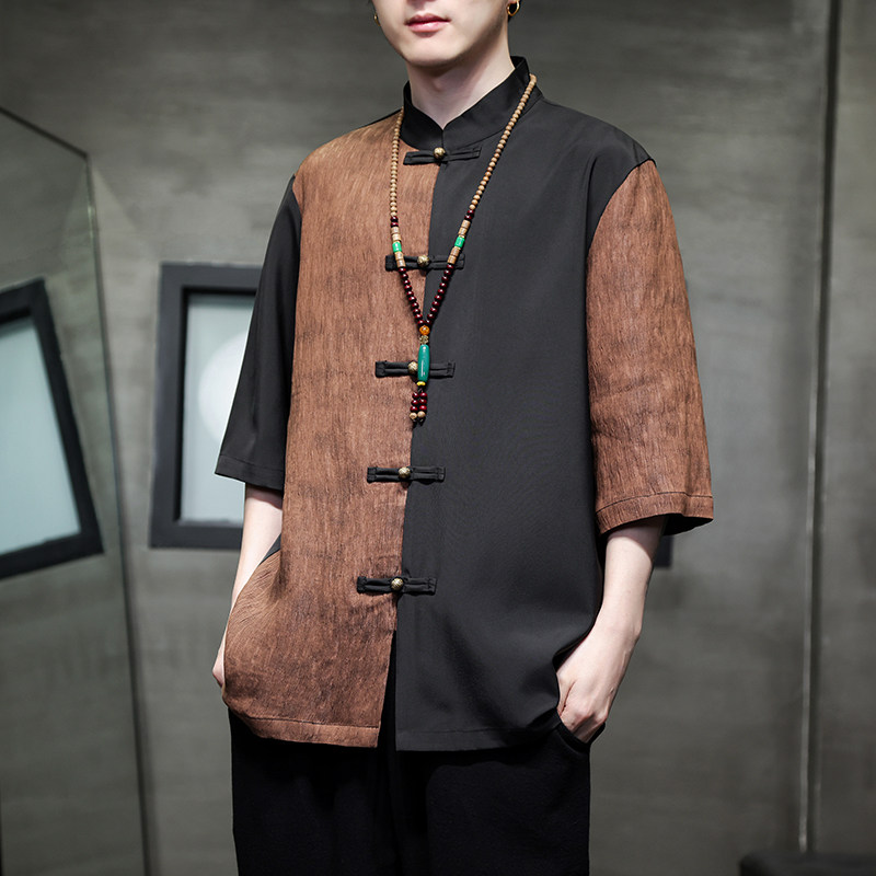 2024春夏风男装冰丝撞色唐装汉服五分袖衬衫C229-Y904-P65图片