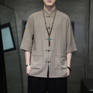 2024春风男装提花唐装汉服短袖五分袖衬衫衬衣C229-Y1018-P65图片
