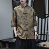 2024夏风男装冰丝竹子印花唐装短袖五分袖衬衫C229-Y1033-P70，男装衬衫，电商C229