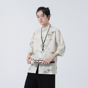 2024夏风男装冰丝唐装汉服短袖五分袖衬衫衬衣C229-Y1003-P70图片