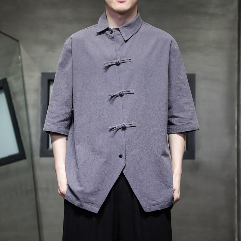 2024春夏风男装棉麻亚麻唐装汉服五分袖衬衫C229-Y908-P65,男装衬衫,电商C229