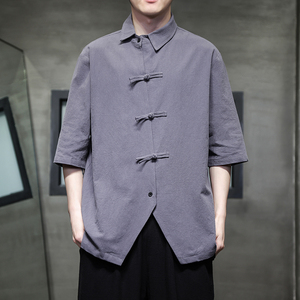 2024春夏风男装棉麻亚麻唐装汉服五分袖衬衫C229-Y908-P65图片